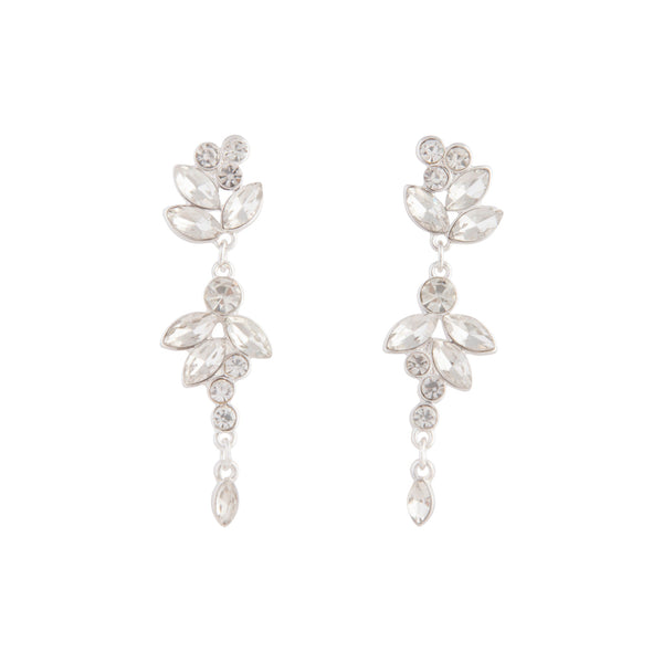 Silver Navette Crystal Drop Earrings