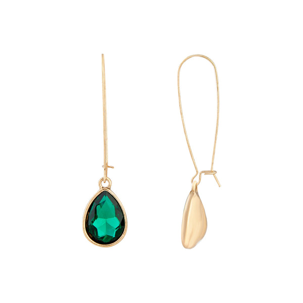 Emerald Gold Diamante Fish Hook Earrings