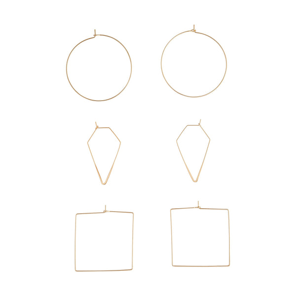 Gold Geometric Fine Hoop Earring Pack