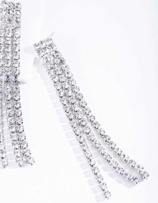 Rhodium Triple Diamante Earrings
