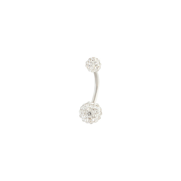 Rhodium Surgical Steel Pave Diamante Belly Bar