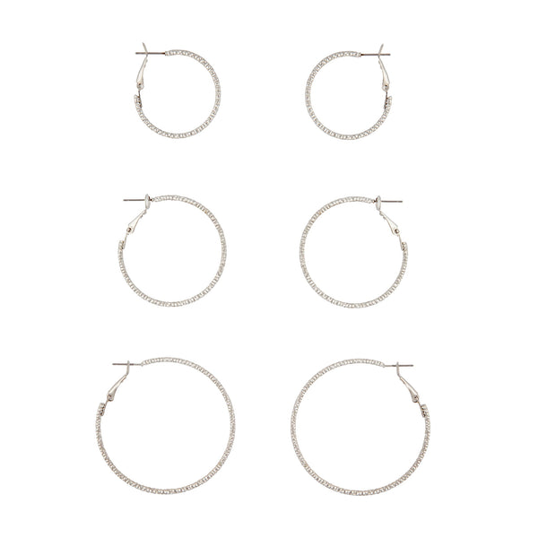 Rhodium Triple Diamond Cut Hoop Earring Pack