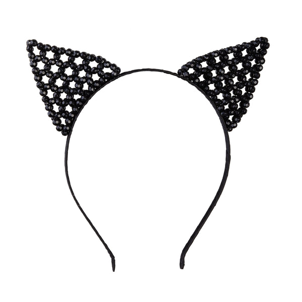 Black Mix Beaded Cat Headband