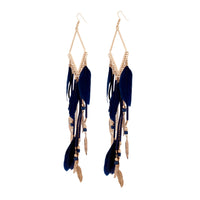 Antique Gold Blue Tassel Diamante Chain Feather Earrings - link has visual effect only