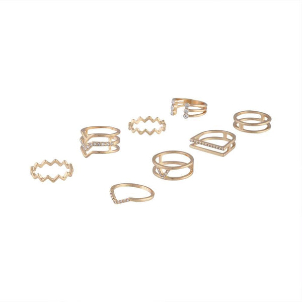Gold Geometric Bling Ring 8-Pack