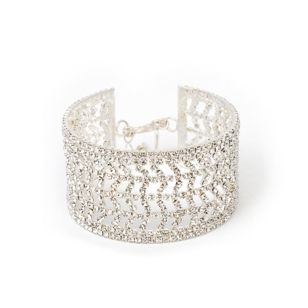 Silver Diamante Arrow Chain Cuff Bracelet