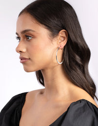 Silver Flat Edge Glitter Hoop Earrings - link has visual effect only