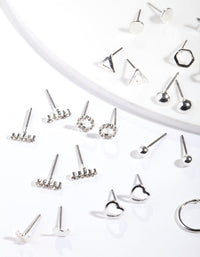 Silver Geometric Shape Stud Earring 12-Pack - link has visual effect only