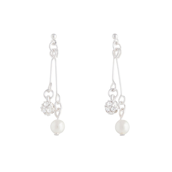 Silver Pearl Diamante Mini Drop Earrings