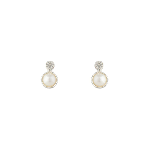 Silver Pearl Bottom Diamante Stud Earrings