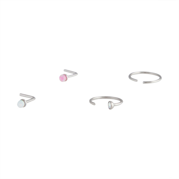 Rhodium Diamante Synthetic Opal Nose 4-Pack