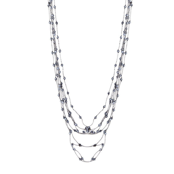 Midnight Blue Silver Floating Facet Bead Necklace