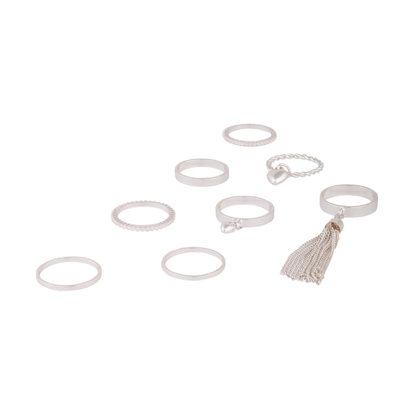 Silver Diamond Cut Tassel Charm Ring 8 Pack