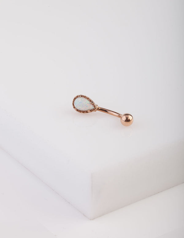 Rose Gold Synthetic Opal Diamante Belly Bar