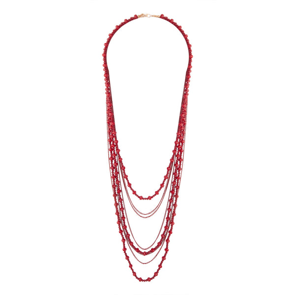 Red Bead Facet Multi Row Necklace