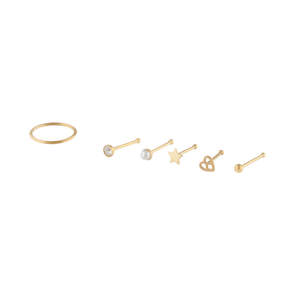 Gold Mixed Nose Piercing 6-Pack