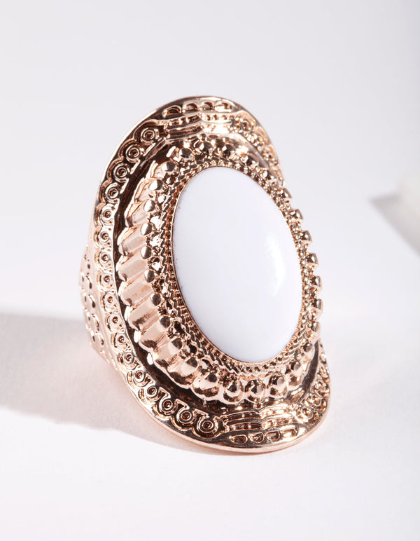 Rose Gold Oval Etched Border Ring