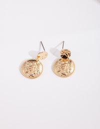 Gold Circle Pendant Drop Earrings - link has visual effect only