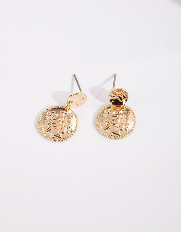 Gold Circle Pendant Drop Earrings