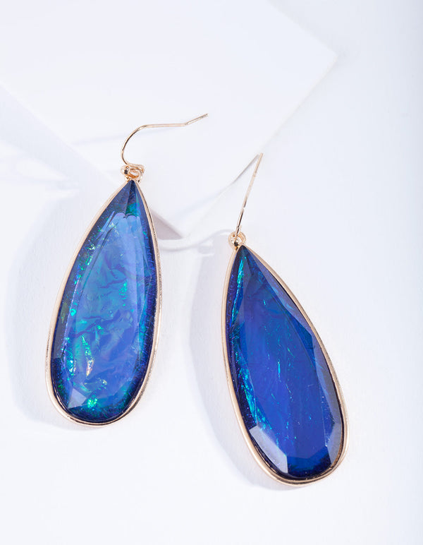 Blue Faux Opal Drop Earrings