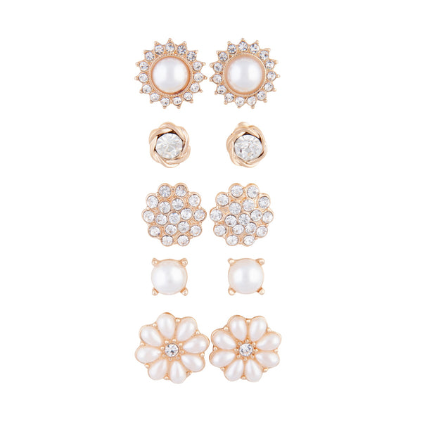 Gold Pearl Flower 5-Pack Clip On Earring