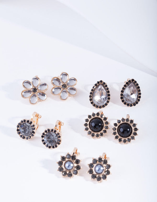 A Gold Tone Clip On Earring 5-Pack