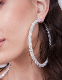 Silver Cup Chain Diamante Hoop Earrings - link has visual effect only
