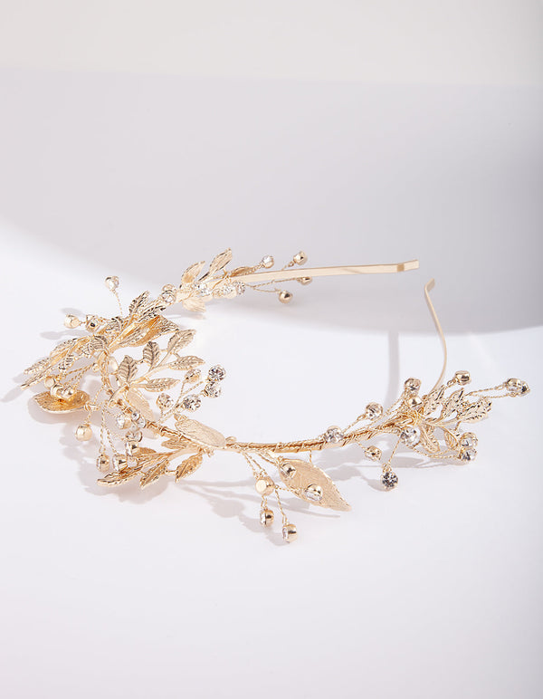 Gold Floral Leaf Wire Headband