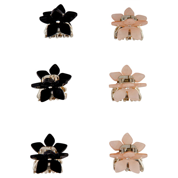 Pink Black Flower Claw Clip 6-Pack