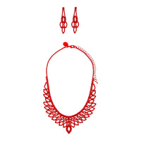 Red Diamante Cup Chain Necklace Earrings Set - link has visual effect only