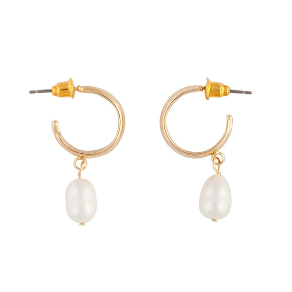 Gold Sleeper Pearl Drop Earrings