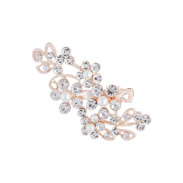 Rose Gold Floral Crystal Pearl Hair Clip