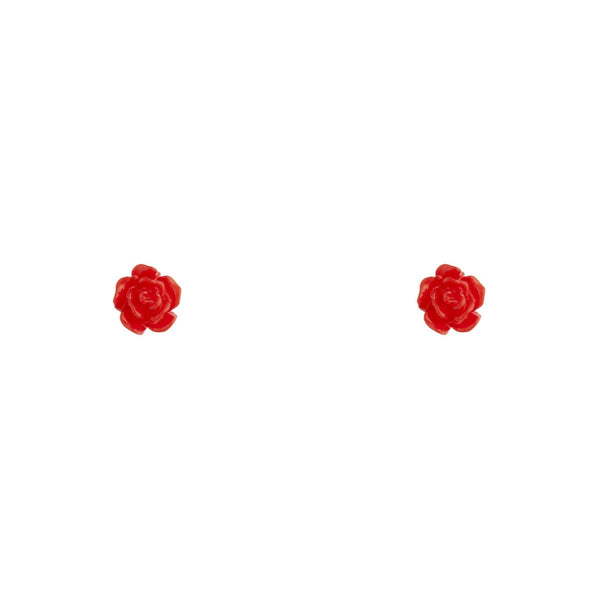 Tiny Red Rose Stud Earrings