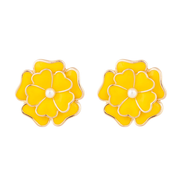 Yellow Flower Pearl Earrings