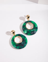 Gold Green Circle Acrylic Earrings - link has visual effect only
