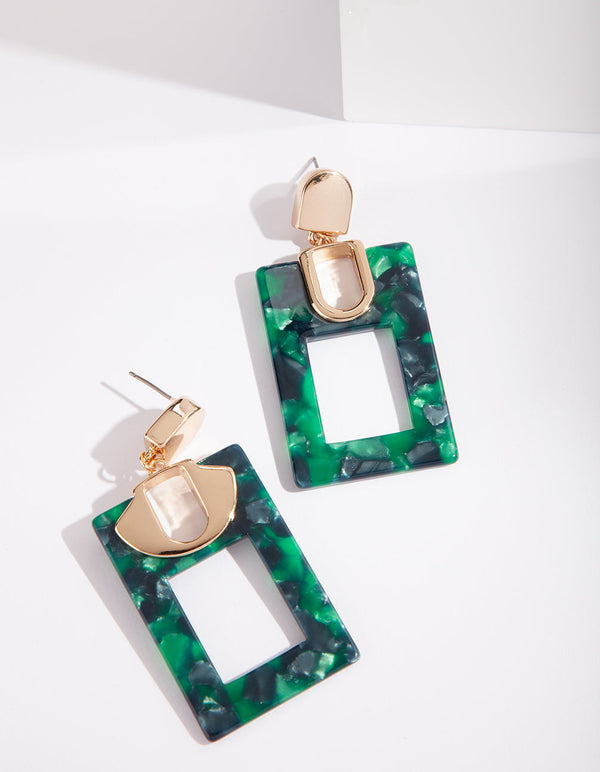 Green Rectangle Acrylic Earrings