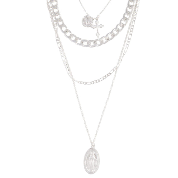 Silver 4 Multi Layered Pendant Necklace