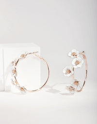 Rose Gold White Flower Charm Hoop Earrings - link has visual effect only
