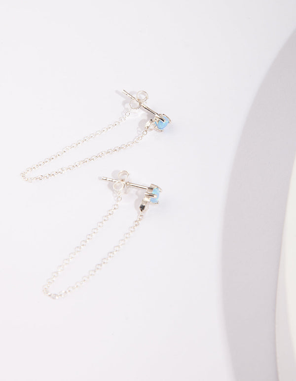 Sterling Silver Synthetic Opal Chain Earrings