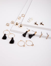 Gold Pearl Tassel Earring 9-Pack - link has visual effect only