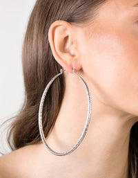 Silver Textured Large Hoop Earrings - link has visual effect only