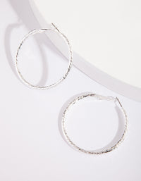 Silver Round Textured Edge Hoop Earrings - link has visual effect only