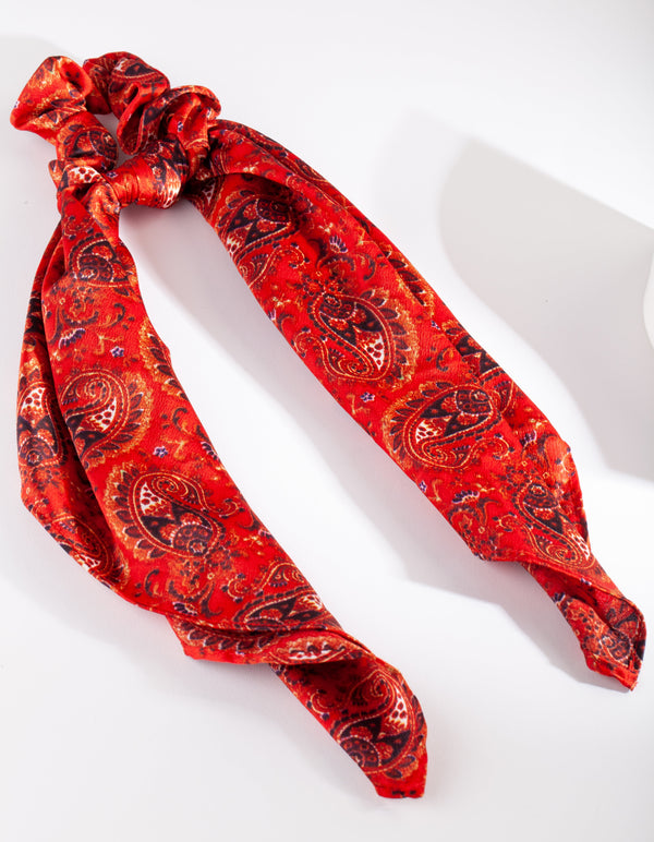 Red Paisley Long Scarf Scrunchie