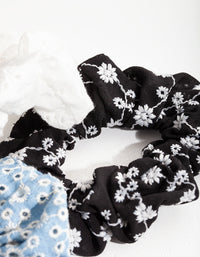 Floral Black Blue White Scrunchie Pack - link has visual effect only