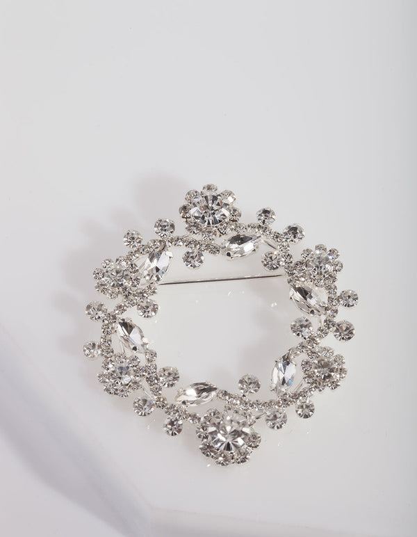 Diamante Floral Wreath Brooch