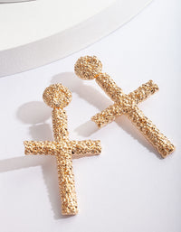 Gold Textured Cross Earrings - link has visual effect only