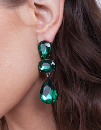 Green Gemstone Triple Drop Earrings - link has visual effect only