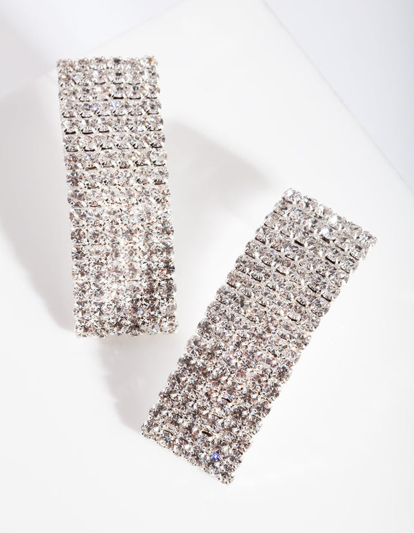Silver Long Curve Diamante Earrings