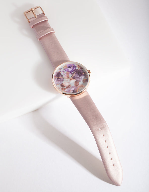 Purple Floral PU-Strap Watch