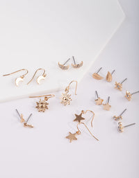 Sun & Moon Gold Earring 9-Pack - link has visual effect only